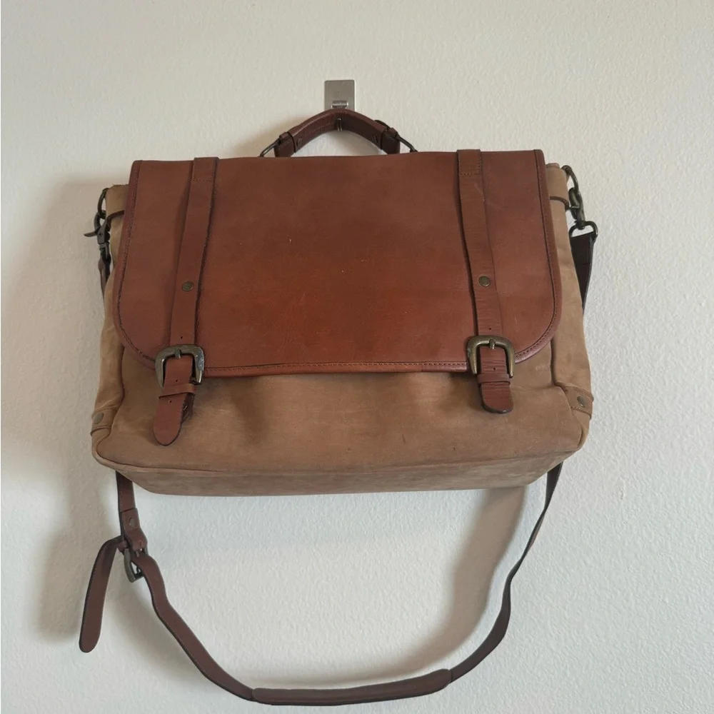Unisex Crossbody Bag Leather Laptop Messenger Bag Briefcase Buckles
